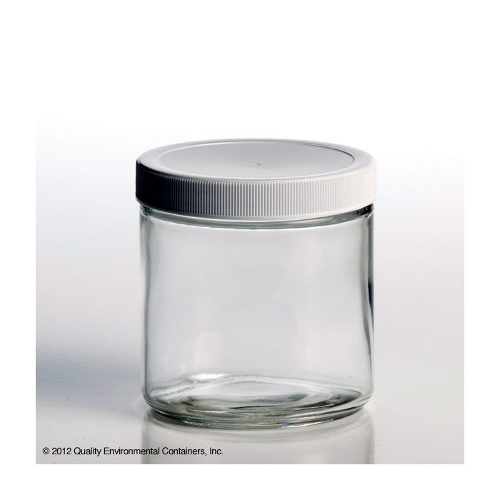 Straight Sided Glass Jar with White Plastic Lid, 16 oz